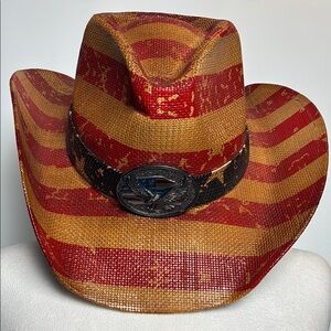 Saddleback Western Eagle Coastal Girl Bold Red and Brown Striped Cowboy Hat